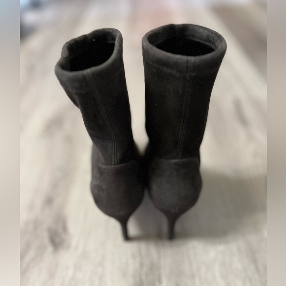 Stuart Weitzman - Stuart 85 Stretch Suede Ankle Boots, Slate Gray - Size 5B - Picture 4 of 8